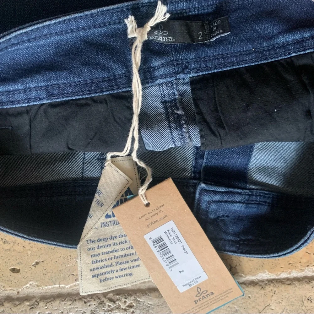 Prana Kara Indigo Denim Skirt Button Down 2 Jean High Waist Rise